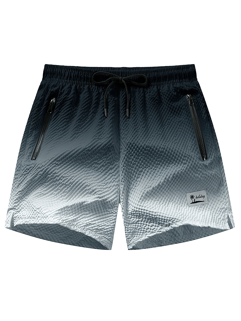 Alt Tag: Ombre Drawstring Swim Shorts with Zipper Pockets - SF4534 men's gradient swim shorts with zipper pockets, elastic waist and drawstring