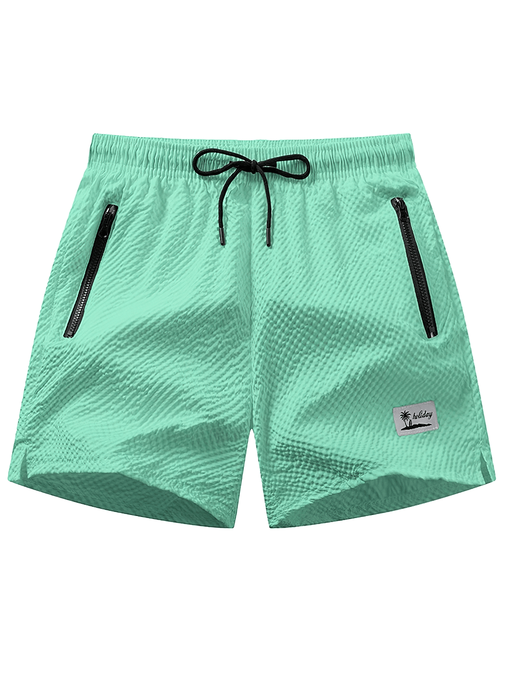Alt Tag: Ombre Drawstring Swim Shorts with Zipper Pockets - SF4534 mint green above-knee swim trunks with zipper pockets and drawstring