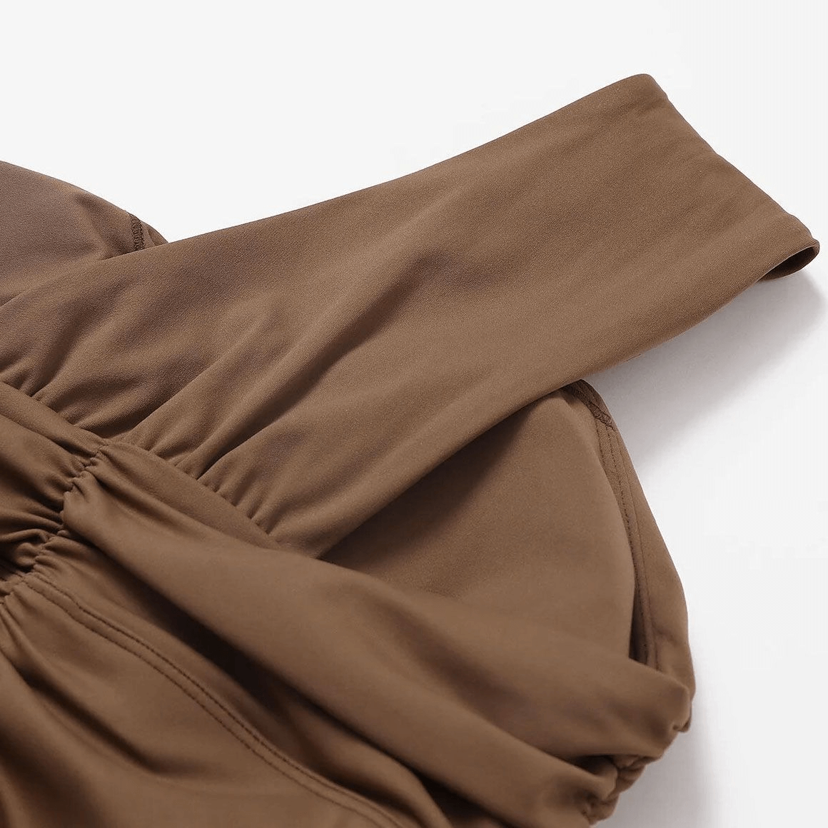 One Shoulder Backless Yoga Sports Bra in brown, featuring breathable Nylon-Spandex for ultimate comfort and support during workouts.