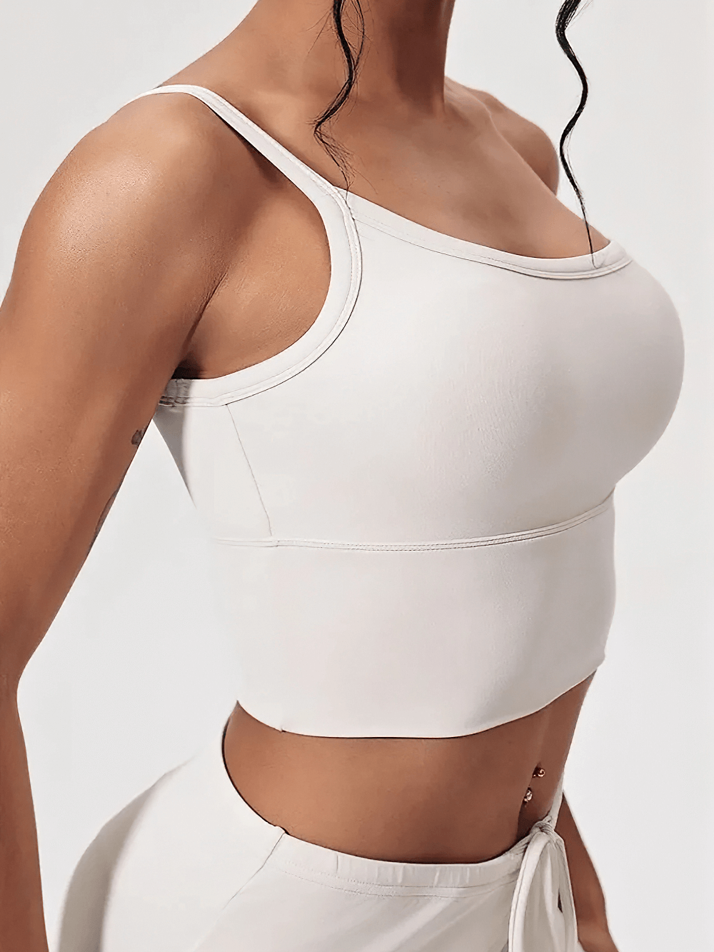 Alt Tag: One Shoulder Crop Top and Wide Leg Yoga Pants Set - SF4339 quick-dry one-shoulder crop top and drawstring wide-leg pants