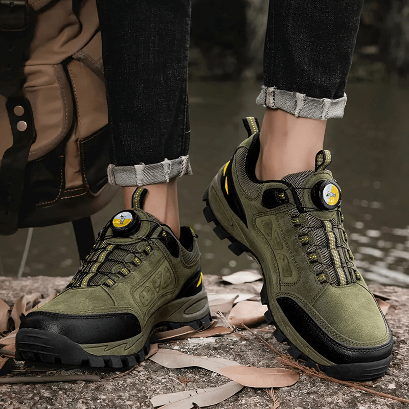 Outdoor breathable non-slip men's trekking shoes SF1635, perfect for hiking, shown with rugged design in nature setting.