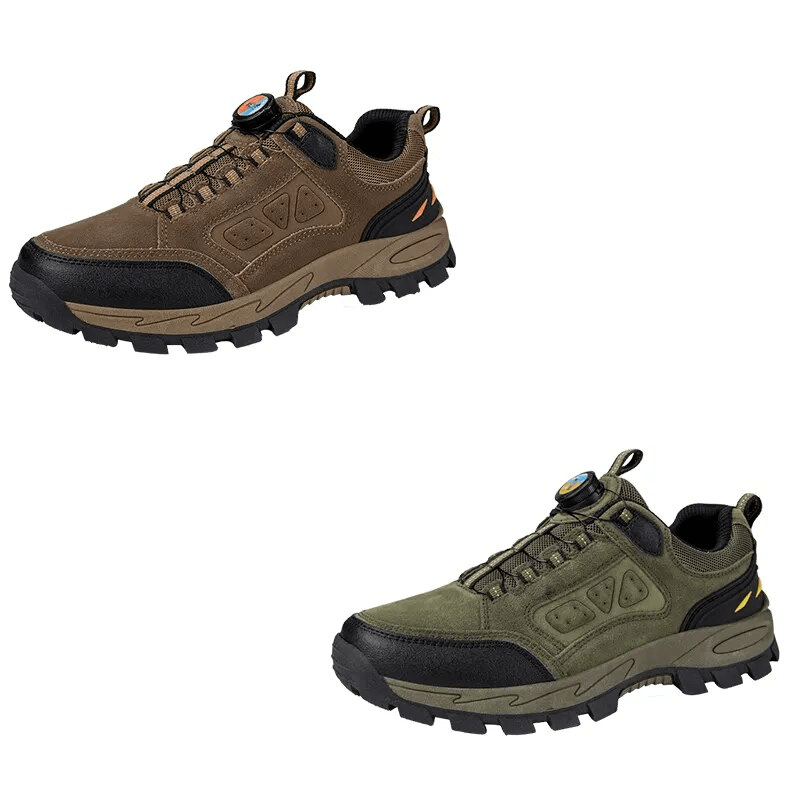 Outdoor Breathable Non-Slip Men's Trekking Shoes SF1635 in brown and green, featuring durable PU leather and EVA insole.