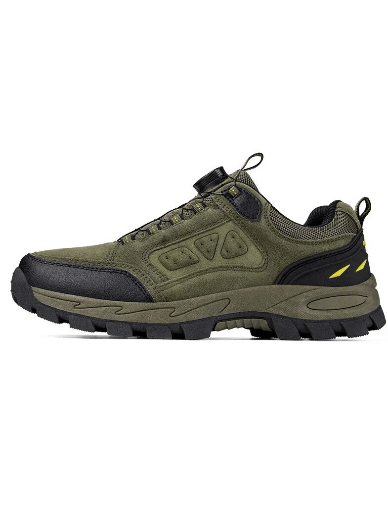 Outdoor breathable men's trekking shoes in green with non-slip rubber sole, perfect for hiking adventures.