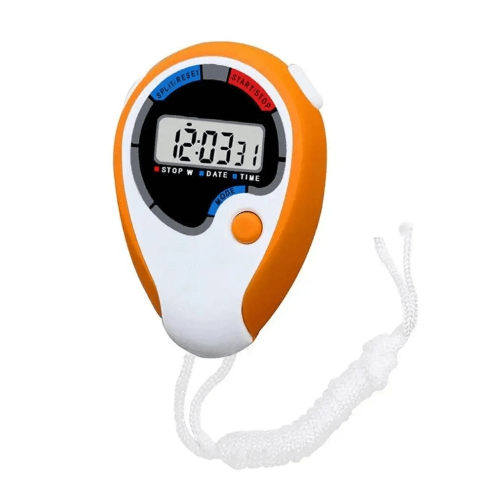 Orange and white Outdoor Digital Stopwatch with Calendar and Alarm - SF3466, equipped with lap timer for sports and training.