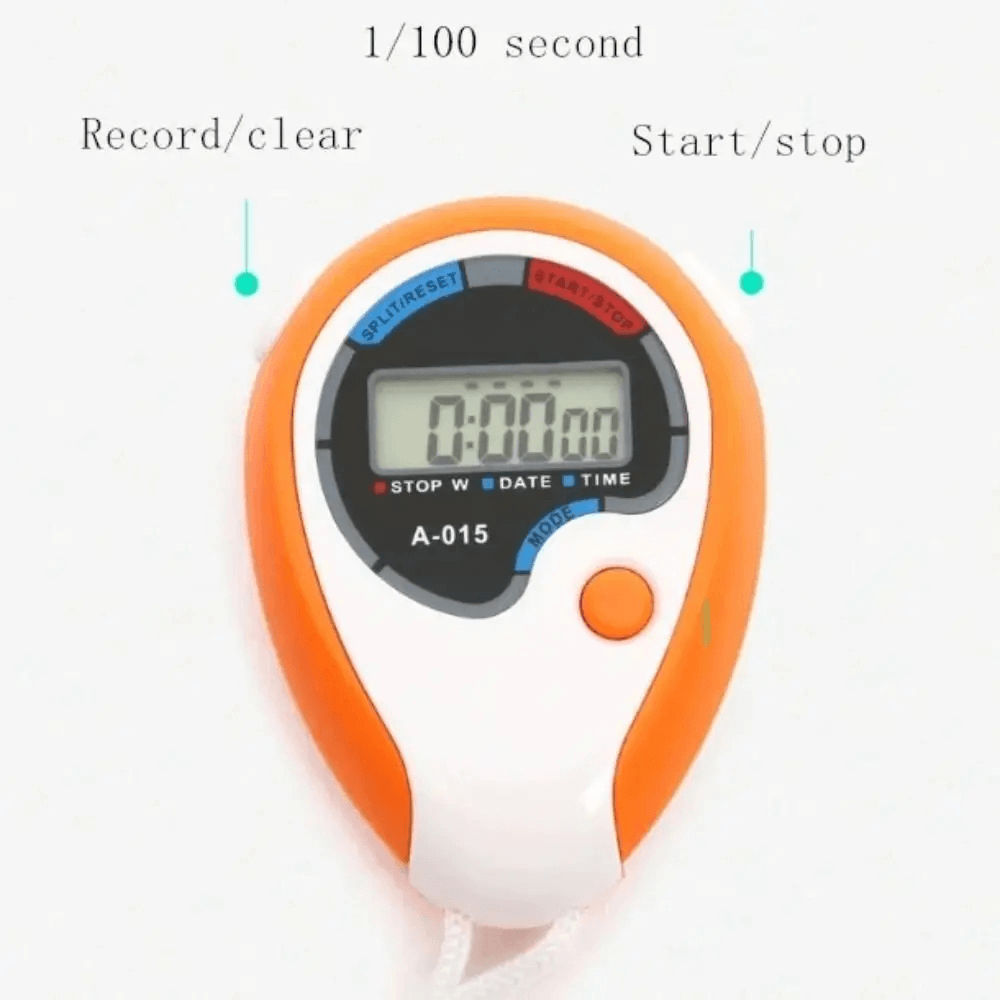 Orange Outdoor Digital Stopwatch with Calendar and Alarm - SF3466, featuring lap timer, compact design, and multifunctional buttons.