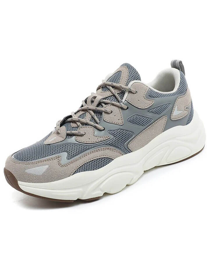 Outdoor Fashion Mesh Lace-Up Lightweight Sneakers SF1917 in gray with breathable air mesh and durable rubber outsole.