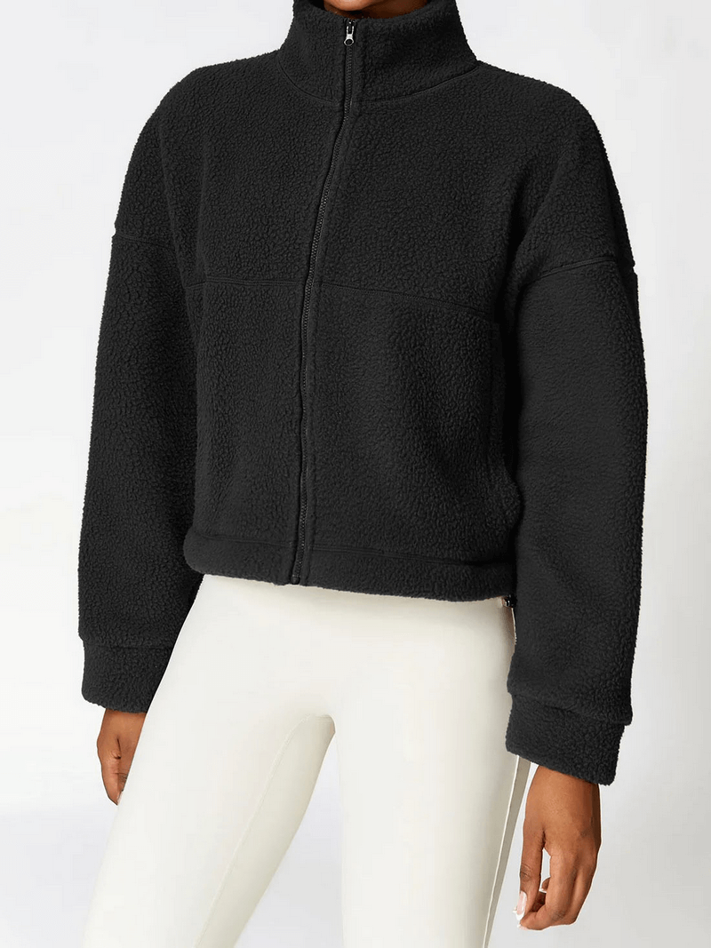 Outdoor Long Sleeves Zipper Sports Fleece Jacket SF1826, black, anti-shrink, ideal for women’s yoga and sports activities.