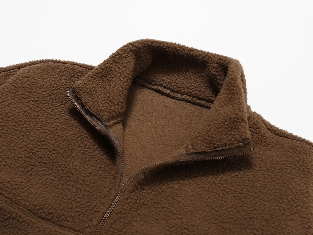 Brown fleece jacket with a half-zip design, showcasing soft and plush fabric, ideal for outdoor sports and active women - SF1826