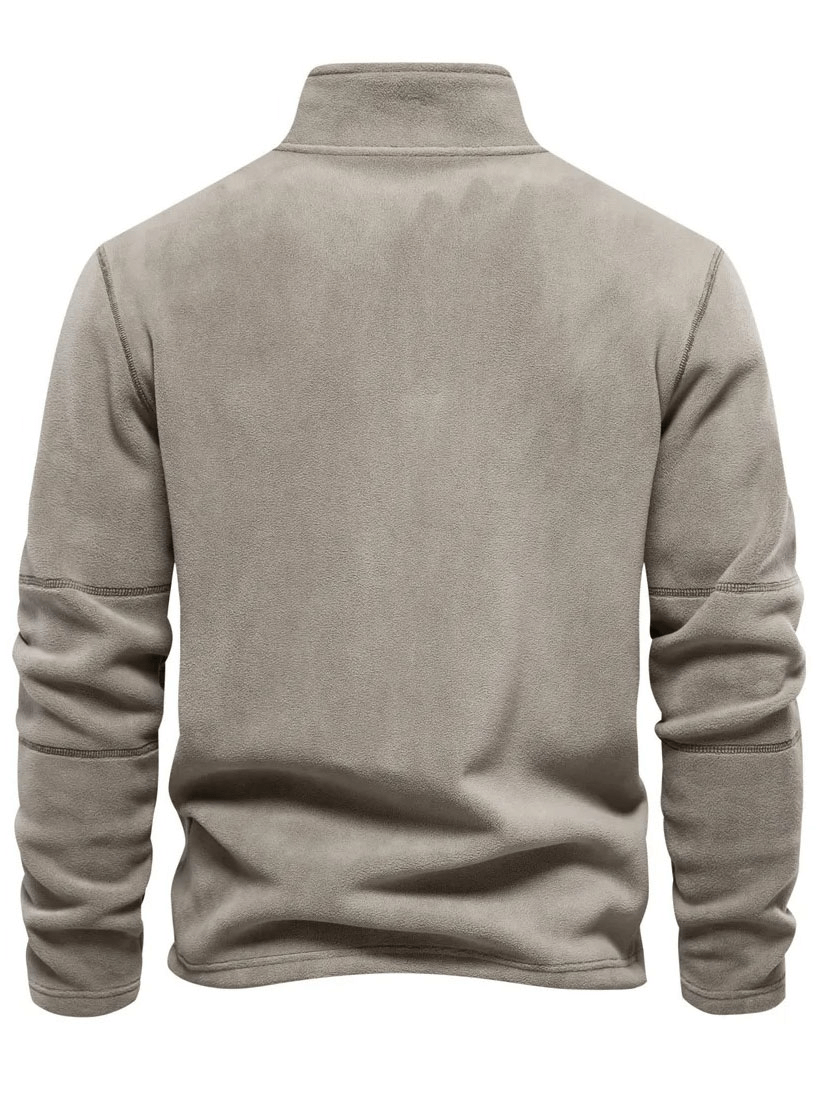 Outdoor Men's Casual Fleece Pullover, warm zip-up hoodie, solid pattern, O-neck collar, back view - SF1989