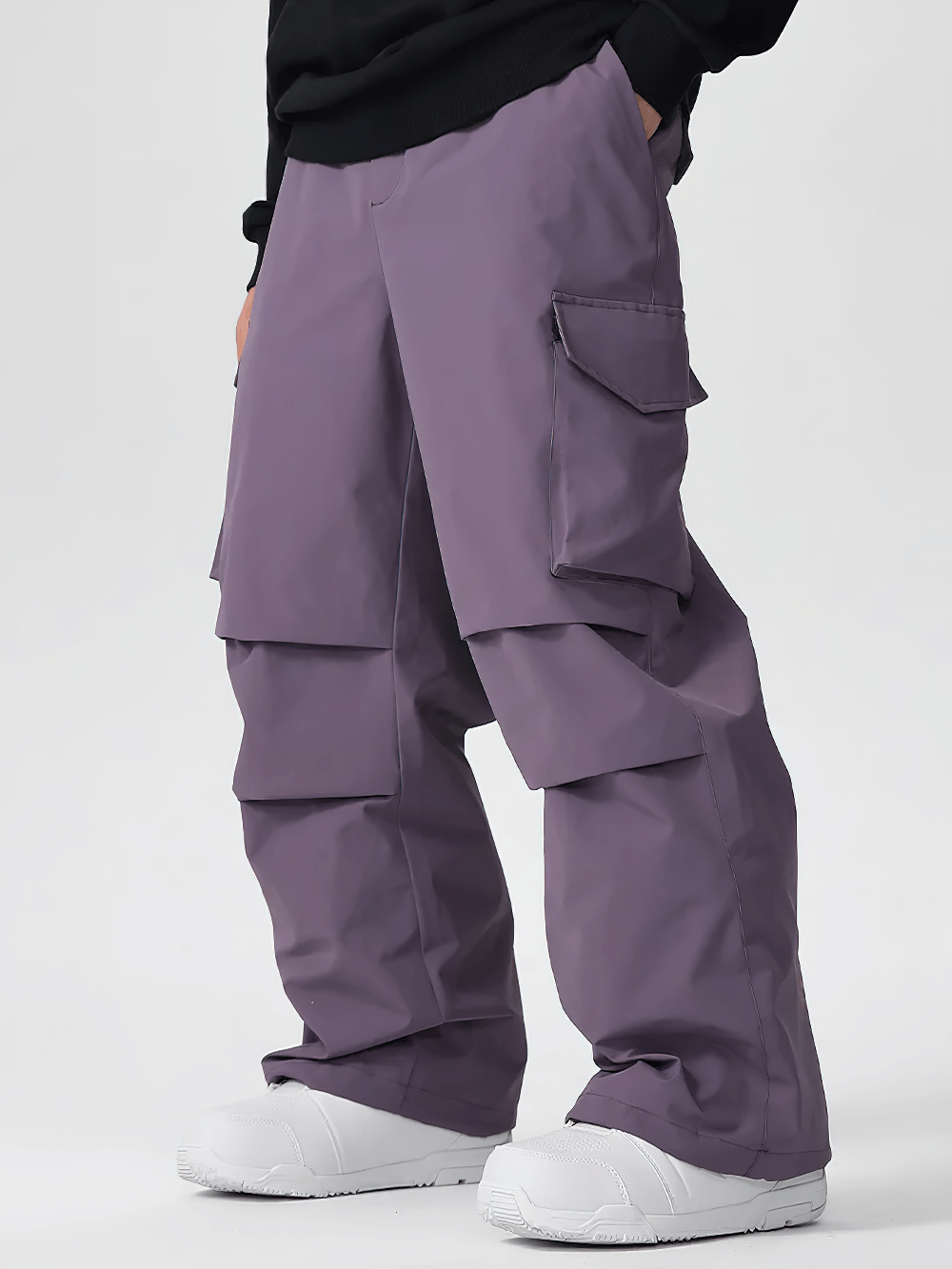 Alt Tag: Outdoor Solid Waterproof Ski Pants with Pockets - SF4282 in purple with cargo pockets, windproof breathable warm snow pants