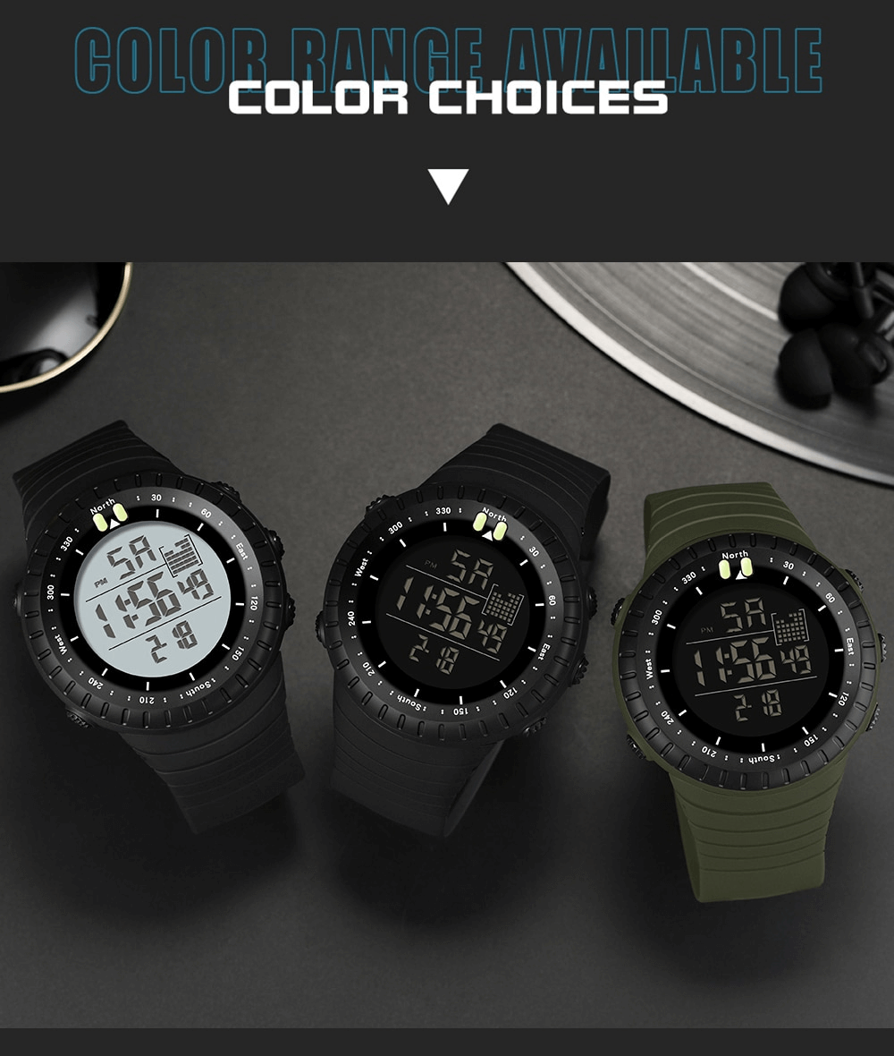 Three Outdoor Sports Digital Watches - Black and Green Variants. Large Screen and Stylish Design. Perfect for Active Lifestyles.