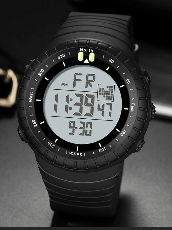 Outdoor Sports Digital Watch with large display, SF1313 model, featuring resin case, digital functions, and rubber band strap.