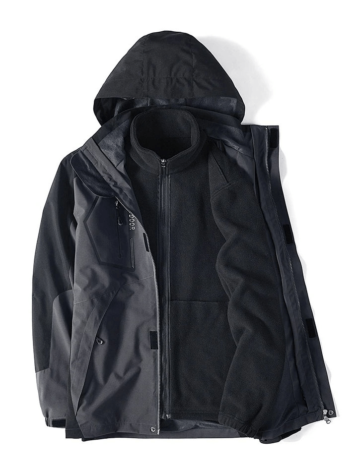 Men's waterproof 2-in-1 jacket with hood, designed for outdoor sports and winter activities. Polyester, windproof, anti-pilling finish.