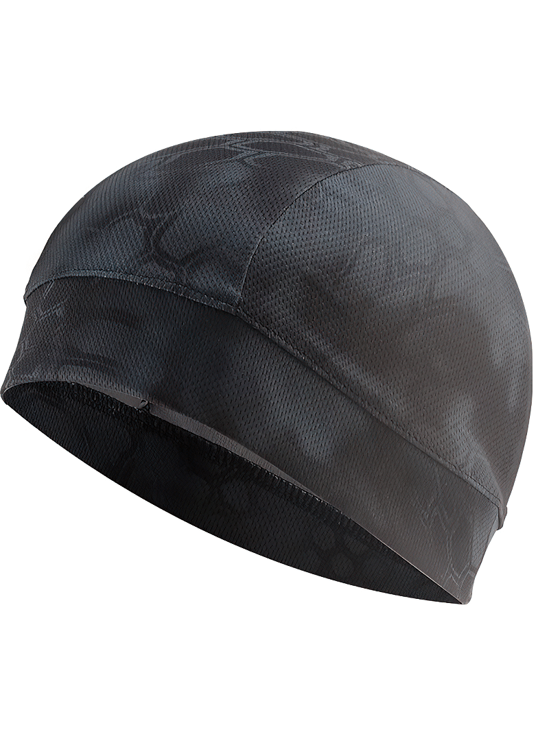 Outdoor sports windproof beanie with soft stretch, black pattern design, unisex. Perfect for cycling and all-weather protection.