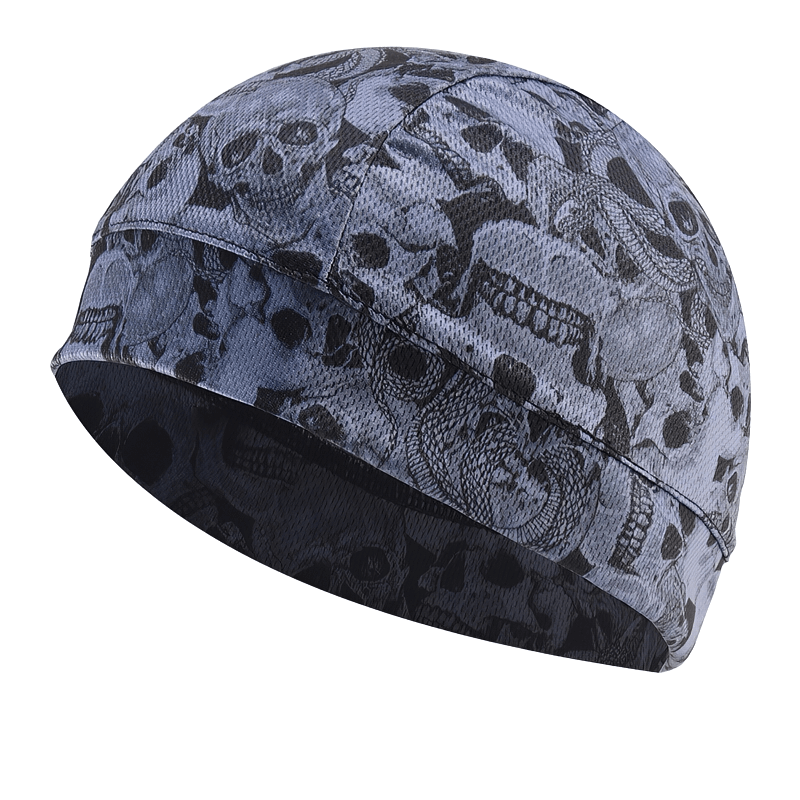Skull print windproof soft stretch beanie for outdoor sports, unisex design, perfect for cycling in breathable polyester.