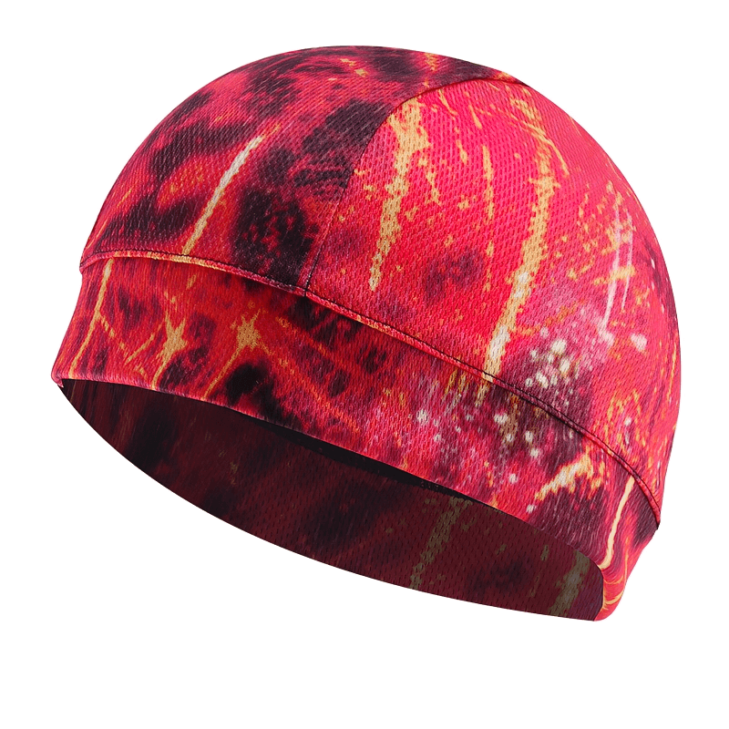 Vibrant red printed windproof beanie for outdoor sports, unisex design, perfect for cycling and keeping warm. Made of soft stretch polyester.