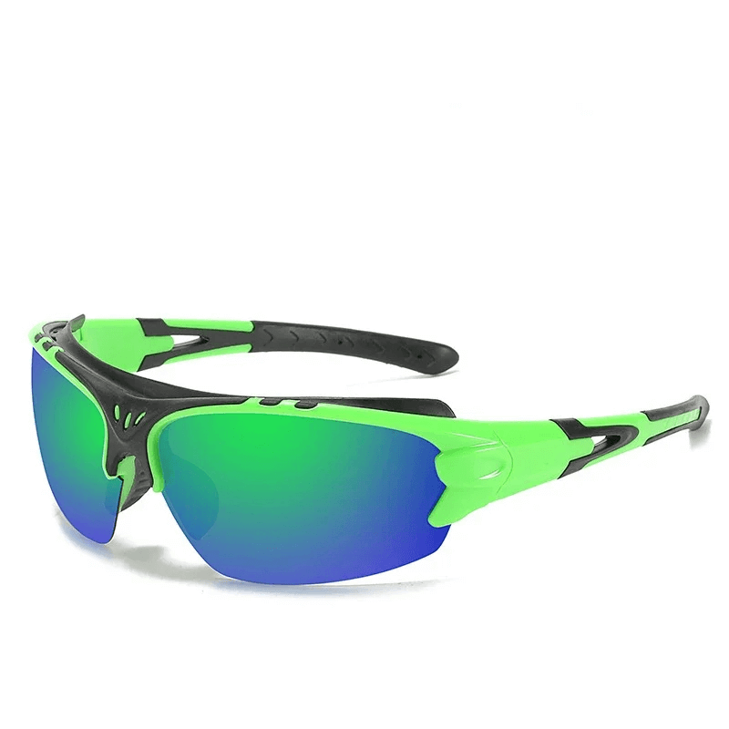 Green sports sunglasses SF2213 with wrap-around frame and UV protection, ideal for outdoor activities like running and cycling.