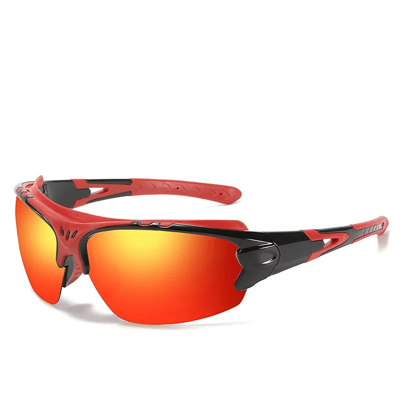Red outdoor sports sunglasses with UV protection, featuring a wrap-around design for athletic activities, model SF2213.