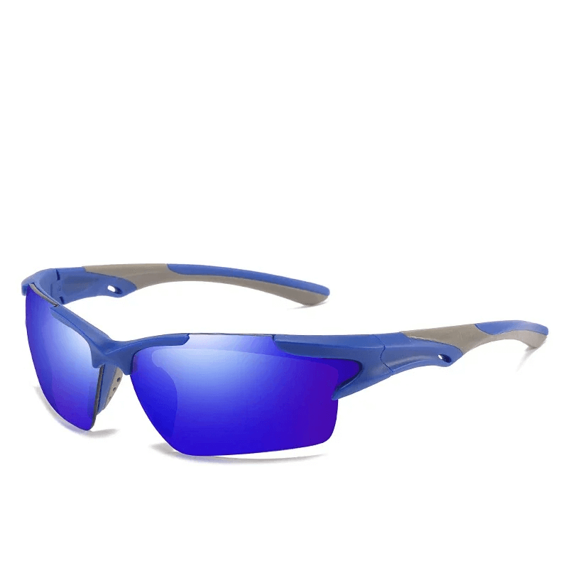 Sleek blue outdoor sports sunglasses with UV protection, SF2213. Perfect wrap-around shades for active lifestyles and outdoor adventures.