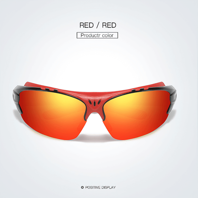 Red sports sunglasses SF2213 with UV protection and wrap-around design for active outdoor lifestyles.