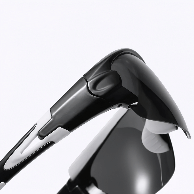 Sleek black and white wrap-around sports sunglasses SF2213 with UV protection for active outdoor adventures and secure fit.