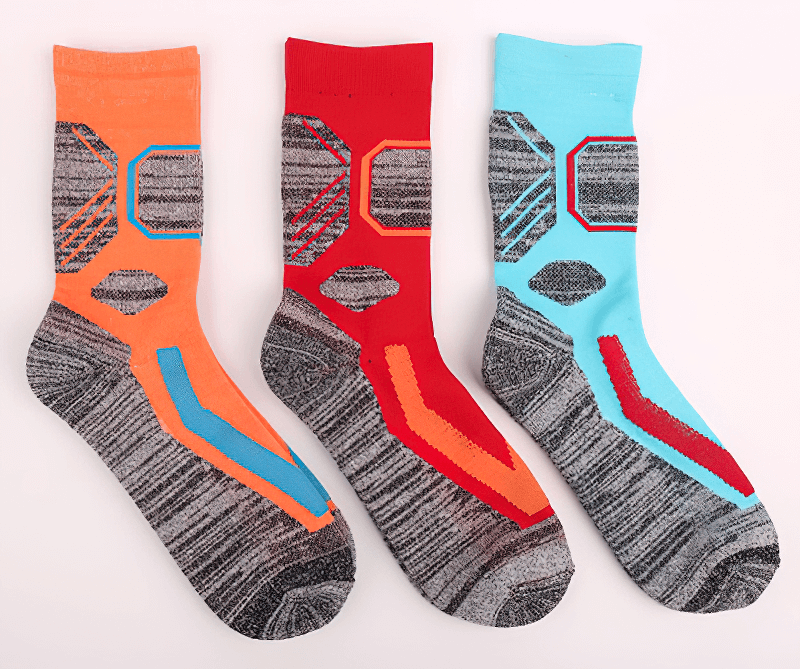 Colorful outdoor sports skiing socks with anti-friction technology, ideal for hiking and skiing, featuring breathable nylon fabric.