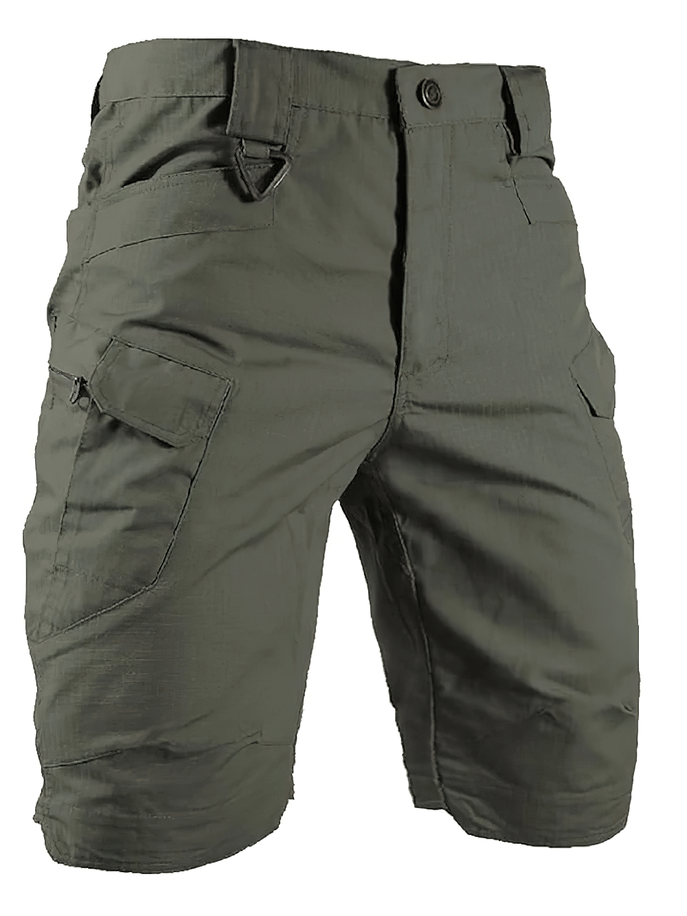 Alt Tag: Outdoor Tactical Cargo Shorts with Utility Pockets - SF4487 olive men’s combat shorts with utility flap pockets, elastic waist