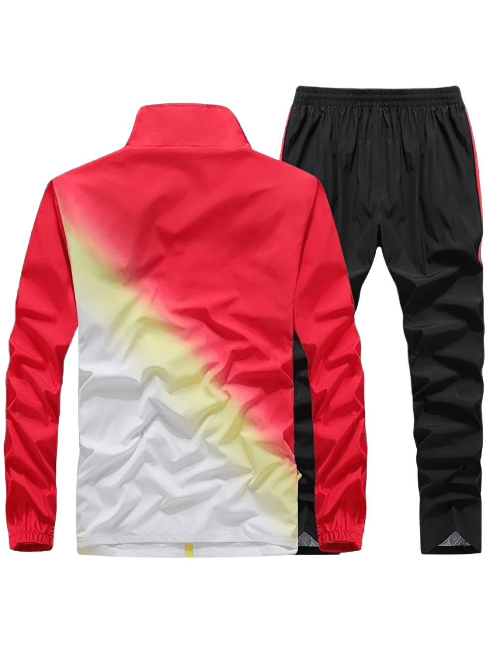 Red gradient waterproof sports jacket and pants set SF2286, perfect for hiking and running.