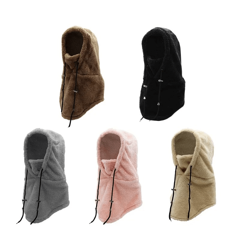 Outdoor Windproof Fleece Balaclava in five colors with adjustable rope, perfect for staying warm and stylish in any weather.
