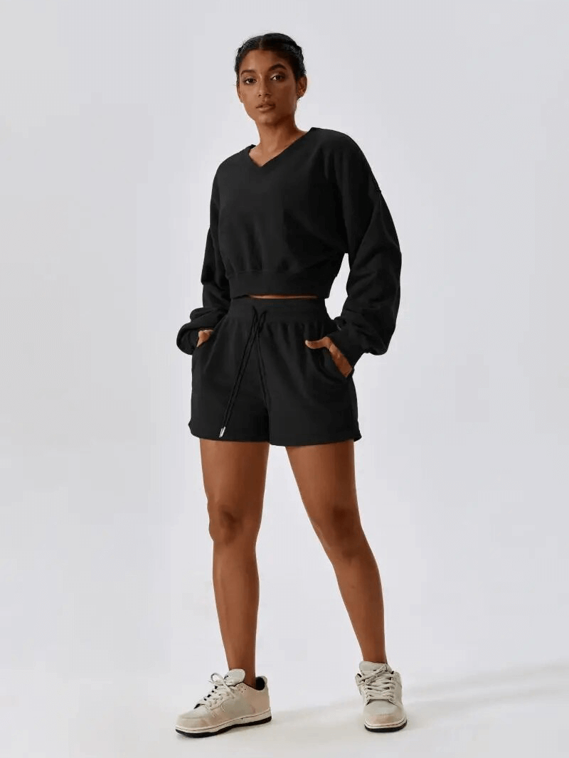 Outfit Fitness Cotton Loose Sweatshirt and Shorts - SF1682