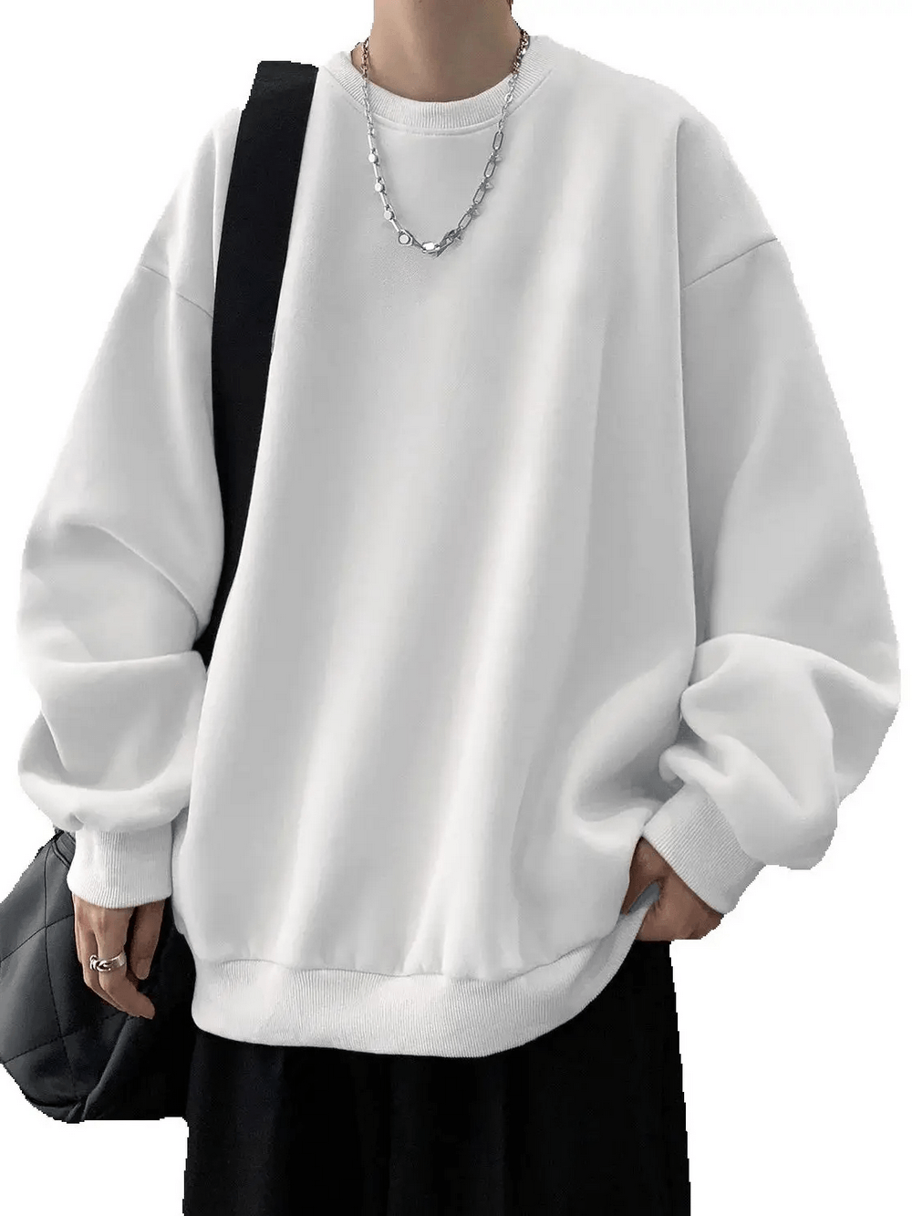 Oversized Crewneck Sweatshirt with Drop Shoulders - SF4646 in white, featuring drop shoulders and a relaxed silhouette.