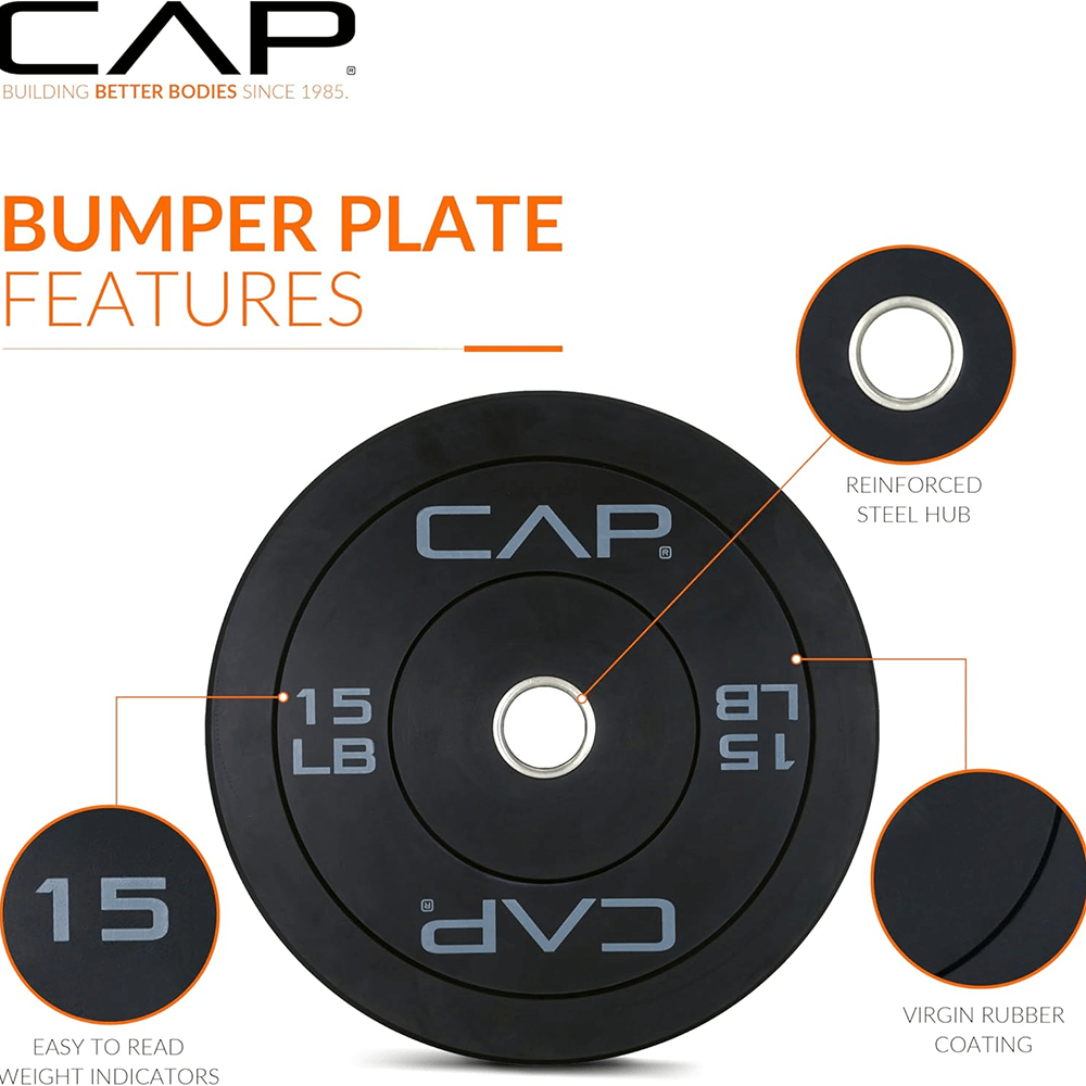 15 LB Rubber Weightlifting Disc with steel hub, virgin rubber coating, and easy-read indicators. Ideal for Olympic strength training.