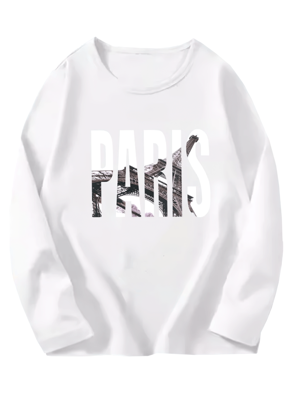 Paris Eiffel Tower Print Long Sleeve Kids' Top, Soft Cotton, Perfect for Casual Wear - SF3111 Fashion Tee