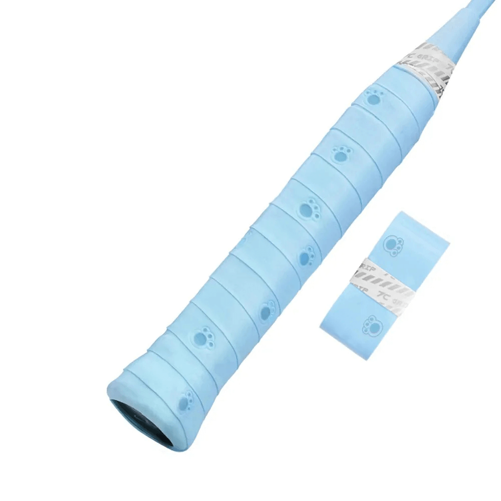 Light blue Paw Print Sports Overgrip Tape for Racket Handles - SF3460, featuring fun paw designs for tennis, badminton, and squash.