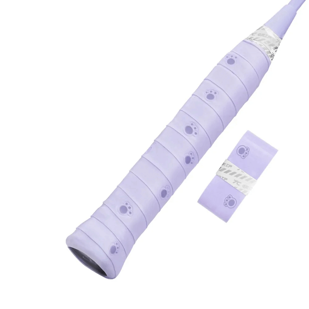 Light purple Paw Print Sports Overgrip Tape for Racket Handles - SF3460 on a tennis racket handle.