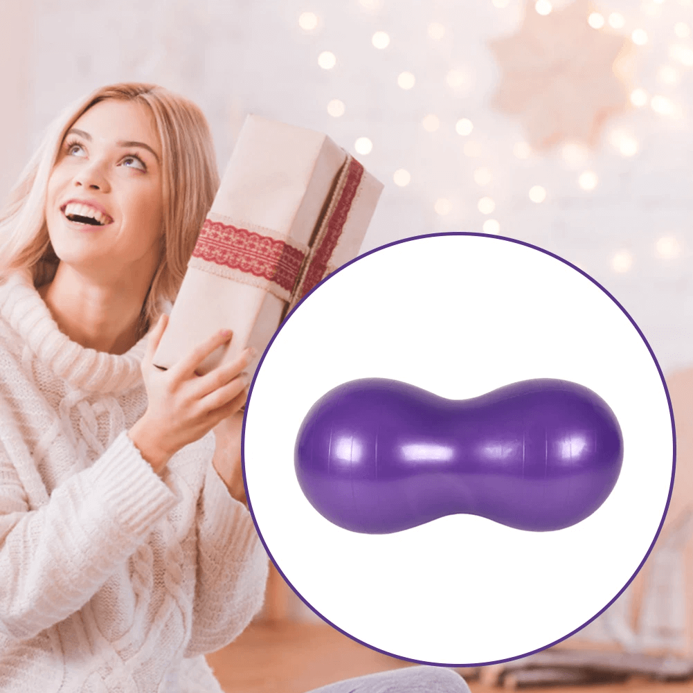 Purple inflatable peanut exercise ball for yoga and training, perfect for balance, core strength, and stability workouts.