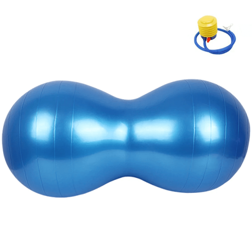 Blue Peanut Balance Exercise Ball for yoga and training with pump, anti-burst and non-slip for core strength and balance workouts.