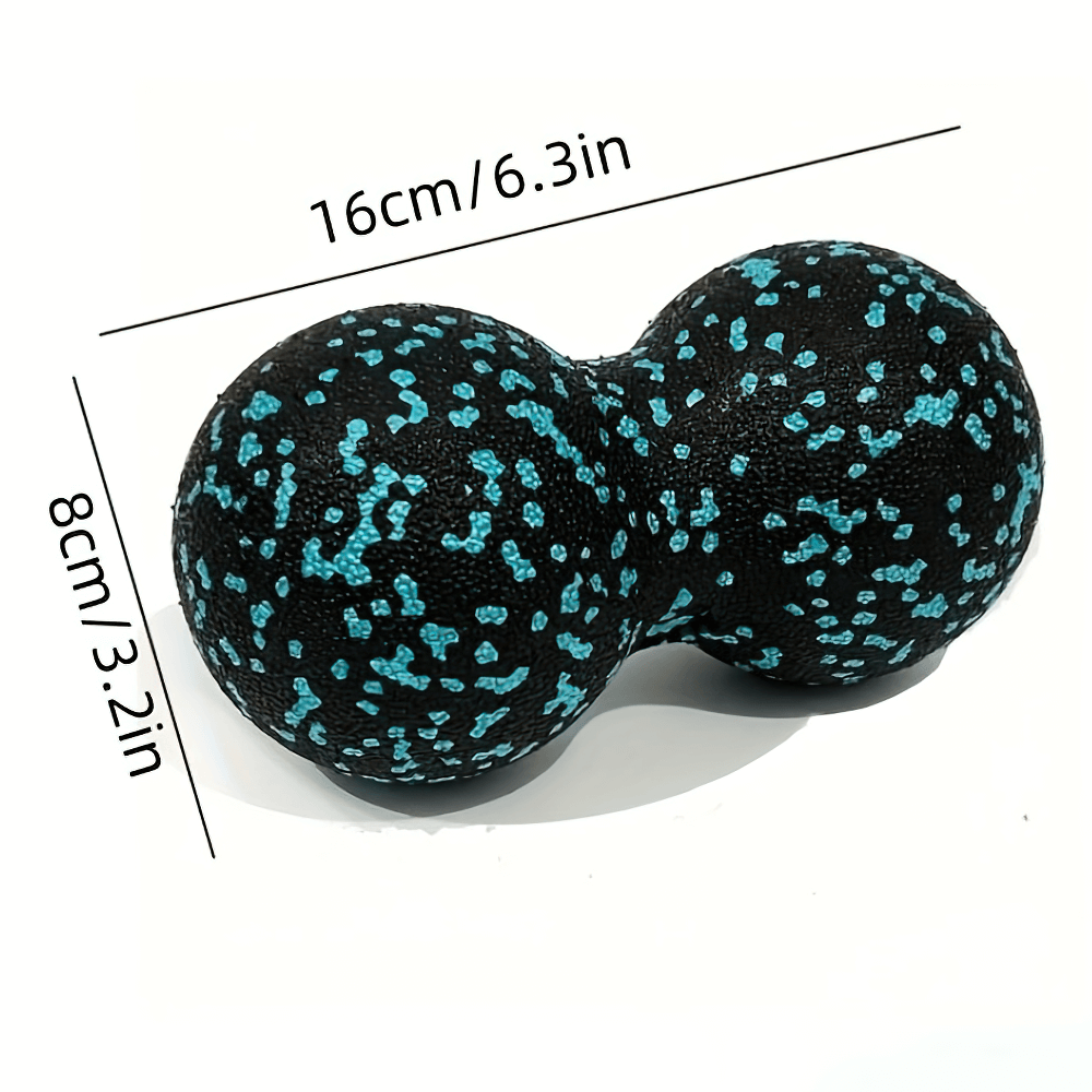 Peanut-shaped myofascial massage ball SF2832 for deep tissue therapy, black with blue speckles, dimensions 16cm x 8cm.