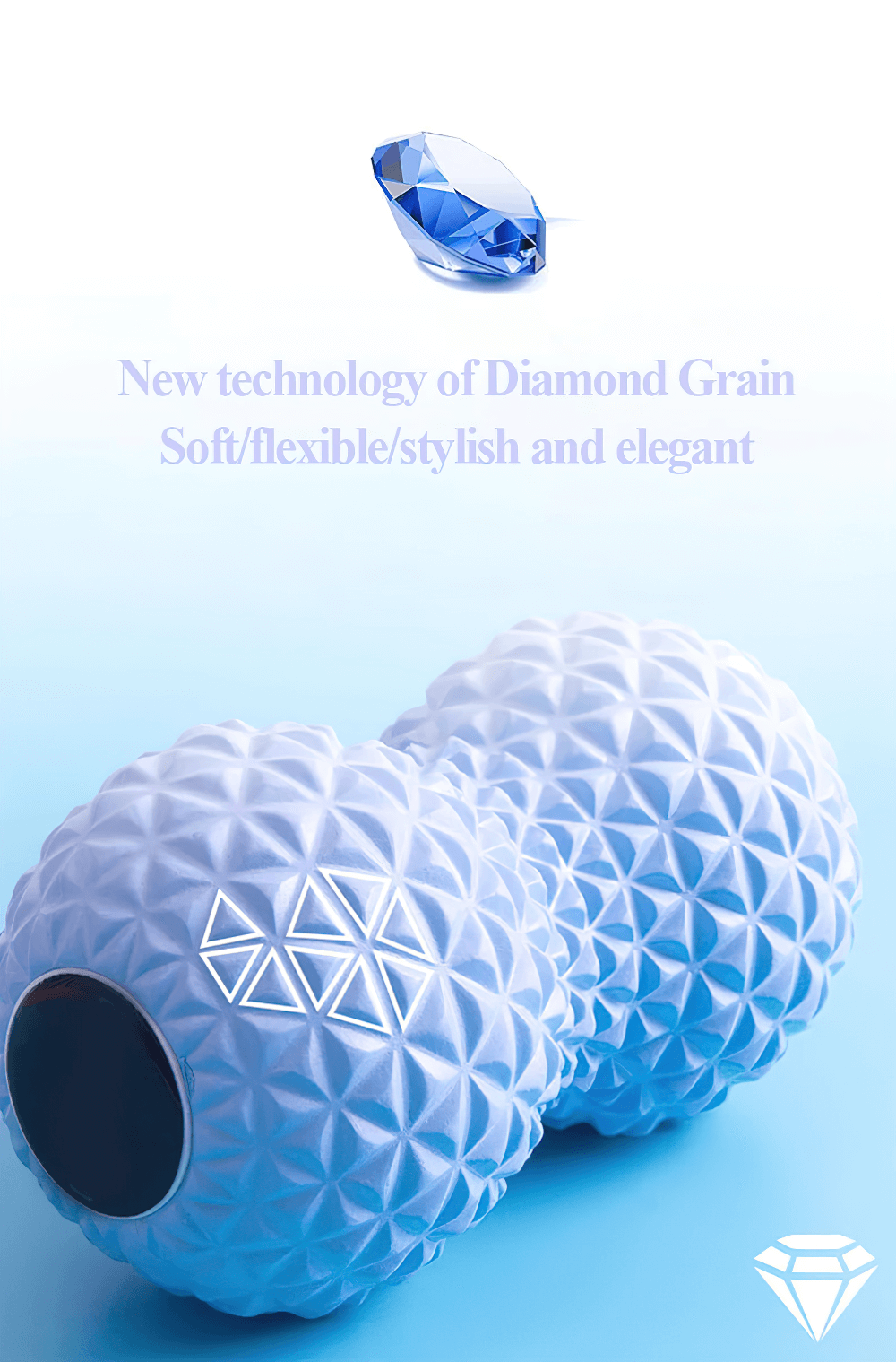 Diamond grain peanut-shaped massage ball for muscle relief, featuring soft, flexible design; improves circulation and flexibility.