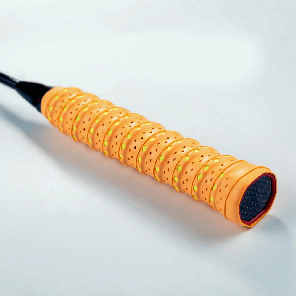 Perforated Anti-Slip Tennis Racket Overgrip Tape - SF3437 in vibrant orange for a secure, sweat-absorbing grip on court.