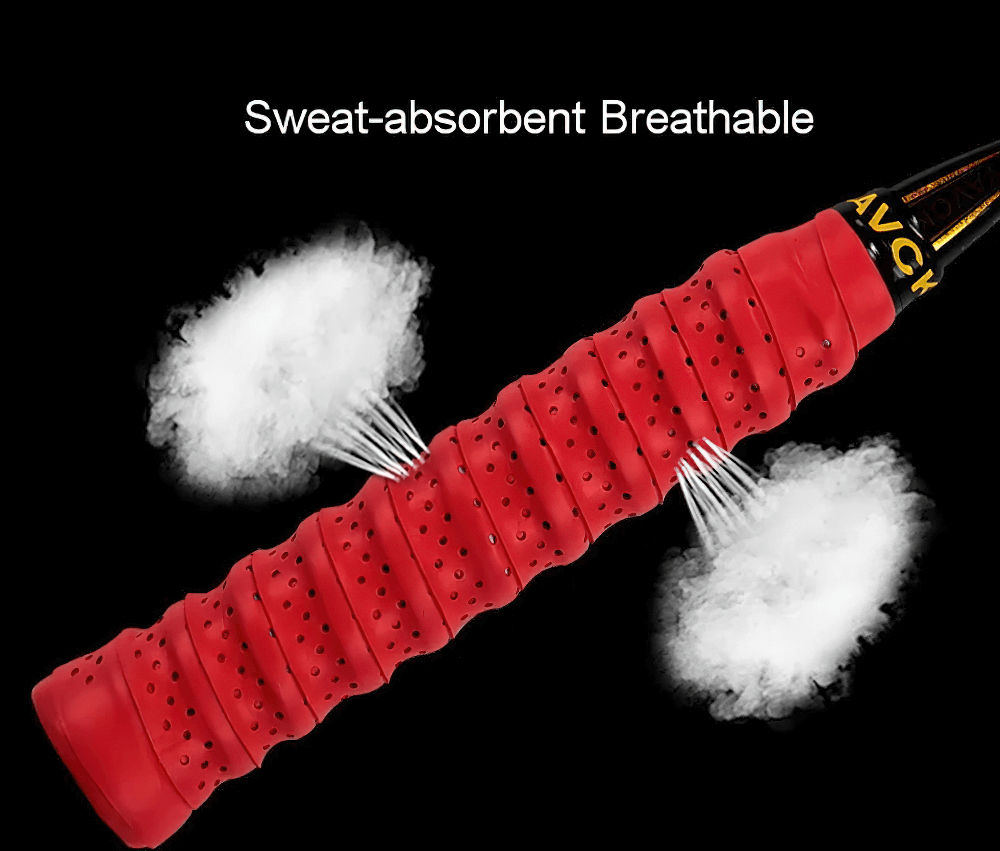Perforated Sweat-Absorbent Racket Overgrip Tape - SF3450 with breathable, moisture-absorbing design in vibrant red, ideal for tennis and badminton.