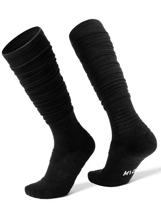 Black compression knee-high rugby socks SF2226 with ribbed design, durable fabric, reinforced toe and heel for optimal sports performance.