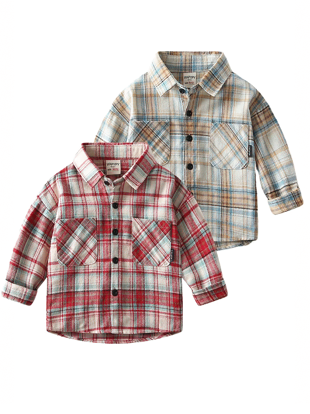 Plaid Long-Sleeved Button-Down Shirt for Kids - SF3523 in red and blue checks.
