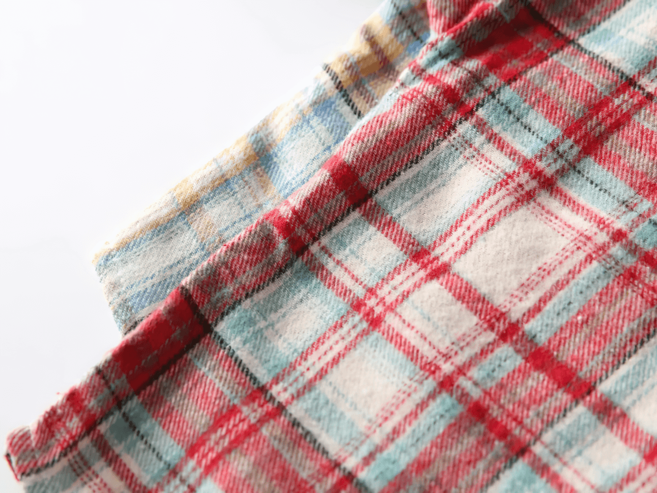Close-up of Plaid Long-Sleeved Button-Down Shirt for Kids - SF3523 in red and blue soft flannel fabric.