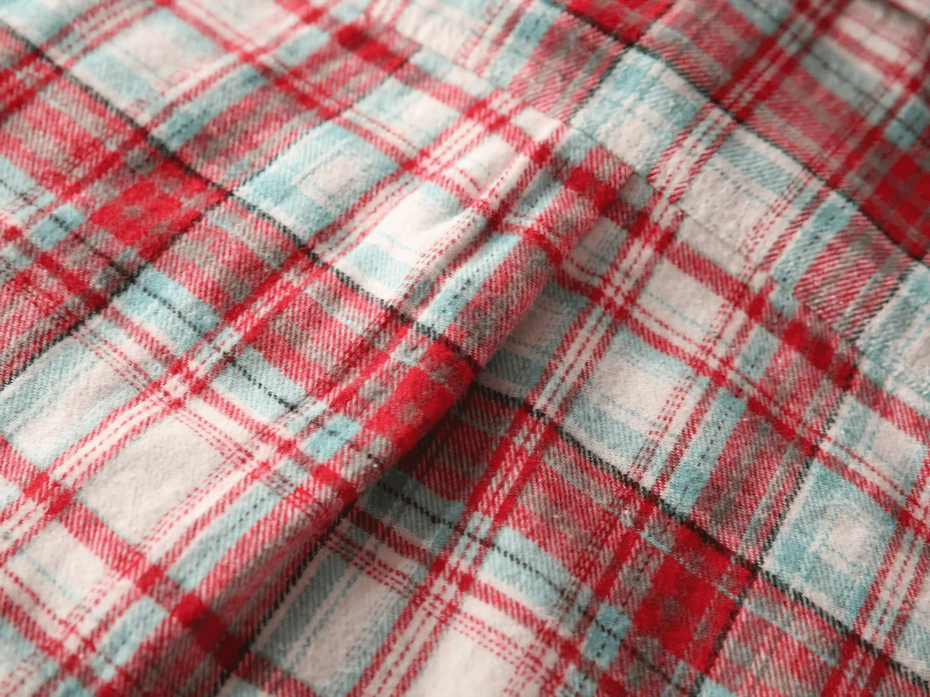 Plaid Long-Sleeved Button-Down Shirt for Kids - SF3523 fabric close-up detail in red and green checks, perfect for autumn wear.