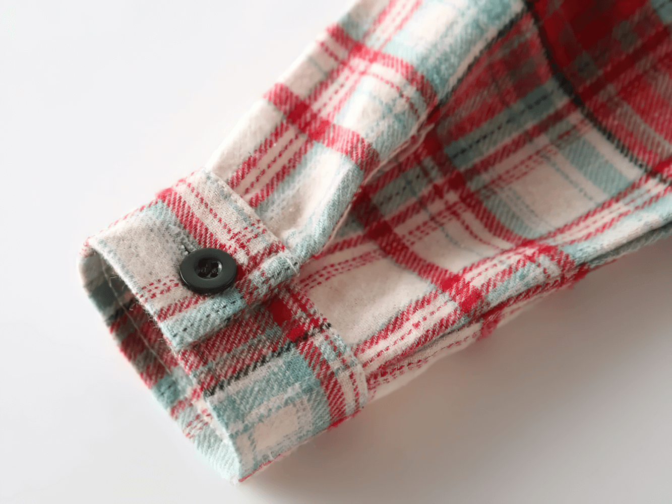 Plaid Long-Sleeved Button-Down Shirt for Kids - SF3523 featuring a close-up of soft flannel fabric, showcasing classic comfort and style.