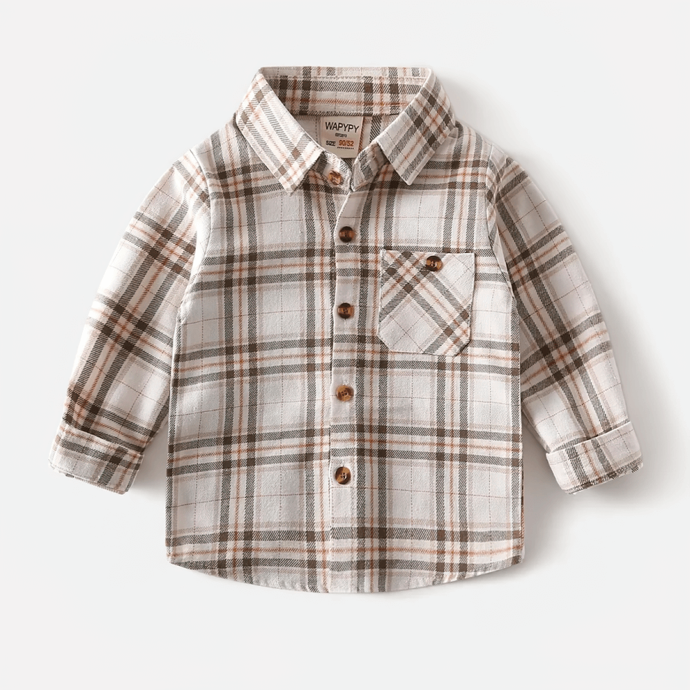 Plaid Long-Sleeved Toddler Boys Flannel Shirt - SF3521, stylish checked shirt for kids, perfect autumn fashion.