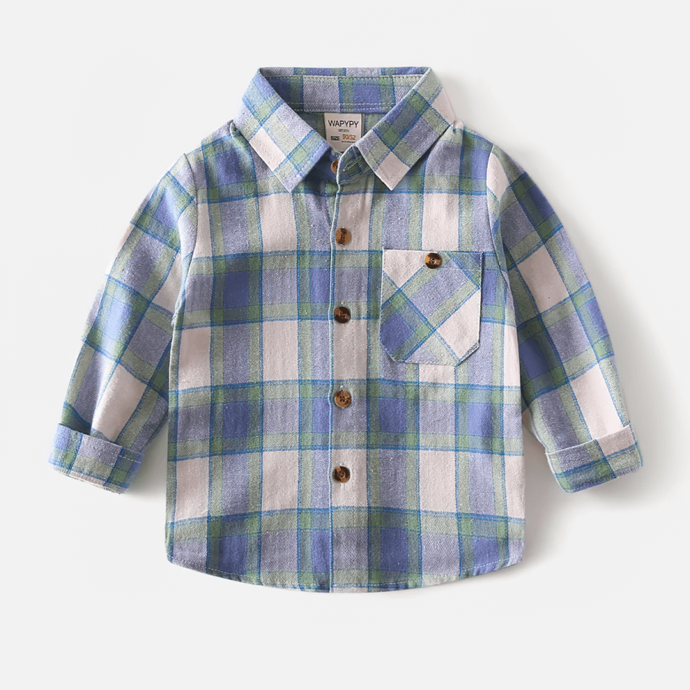 Plaid Long-Sleeved Toddler Boys Flannel Shirt - SF3521, soft and stylish checked button-down perfect for autumn and winter outfits.