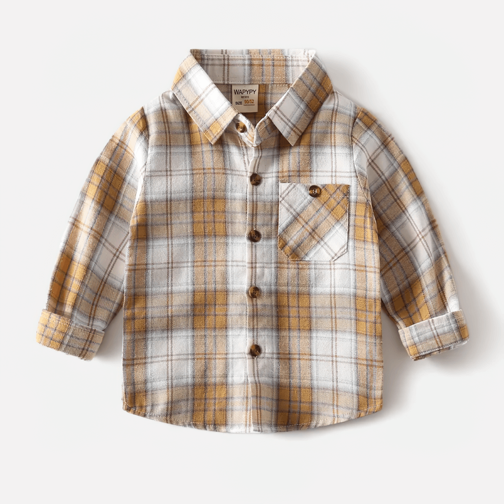 Plaid Long-Sleeved Toddler Boys Flannel Shirt - SF3521 in yellow and white check pattern, perfect for autumn and winter style.