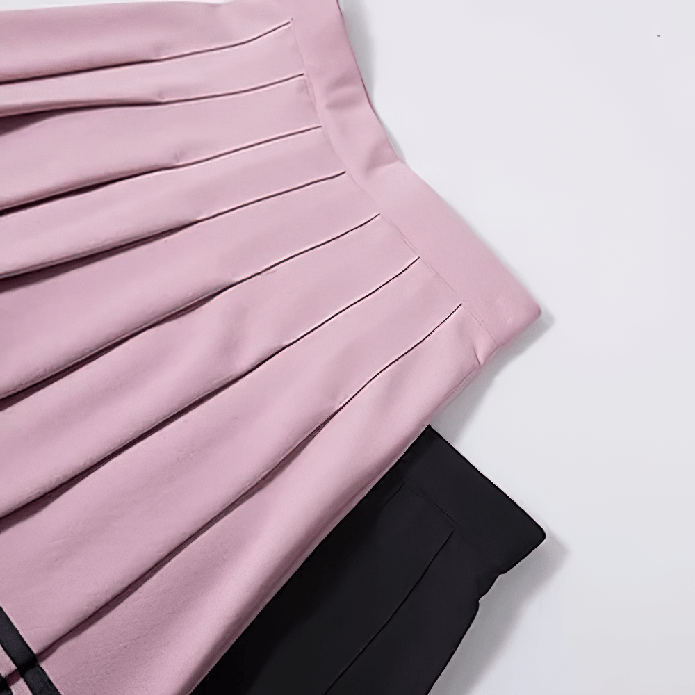 Pleated Tennis Mini Skirt with Stripe Hemline - SF4440